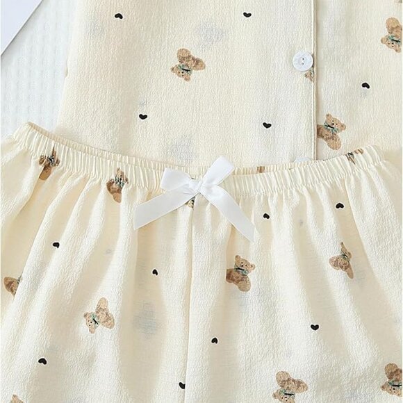 🧸 Heart & Bear Pattern PJ Set,  Button Up Lounge Sleepwear 🧸 - Picture 3 of 6